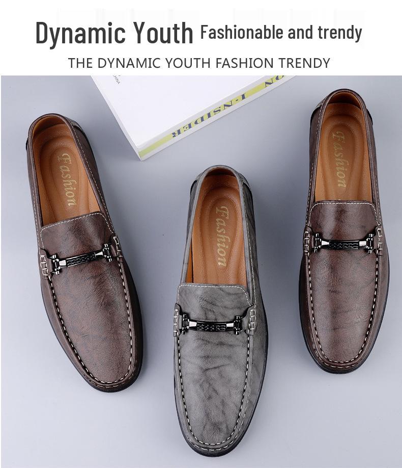 Men's Casual Leather Slip-On Loafers - Low-Top Spring Driving Shoes with Cowhide Upper