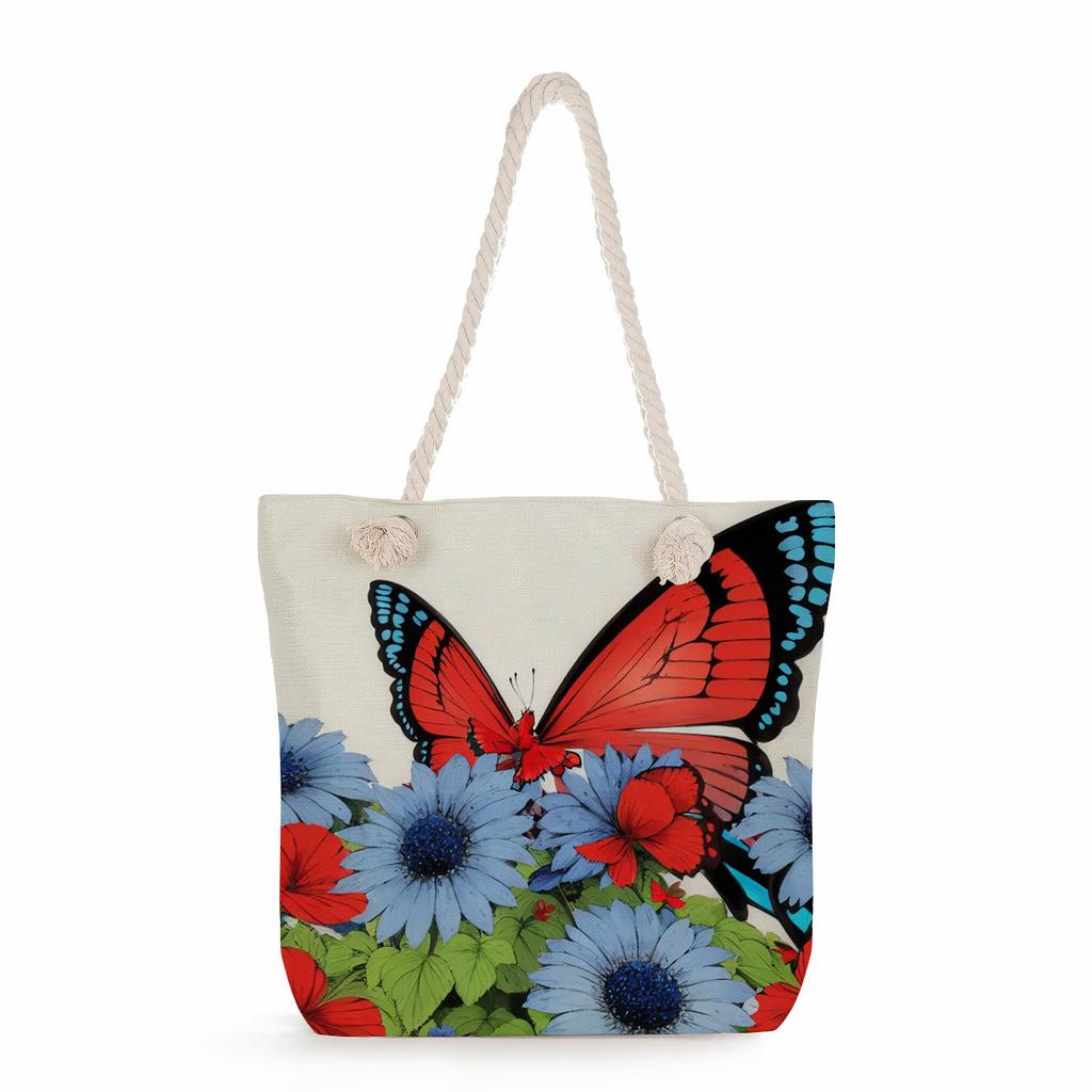 Butterfly print thick rope single-shoulder beach bag 7320