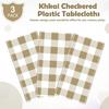 Hallswl 3pcs Khkai Gingham Tablecloth,Brown Beige Checkered Tablecloths Buffalo Plaid Disposable Plastic Table Covers for Birthday Baby Shower Bridal
