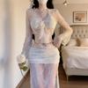 Seaside Lace Four-Piece Swimsuit Set with Sun-Protective Cover-up and Fairy Layer Bikini