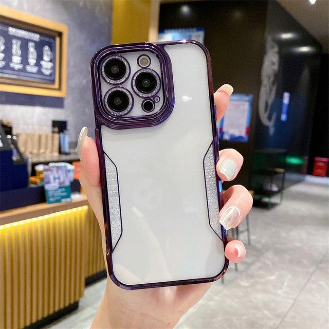 Clear Plating Bumper Phone Case For Iphone 14 13 12 11 Pro Max 14 Plus 14pro Shockproof Lens Protection Transparent Back Cover