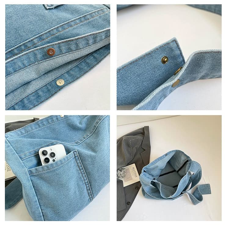Denim Bow Strap Tote Bag Women