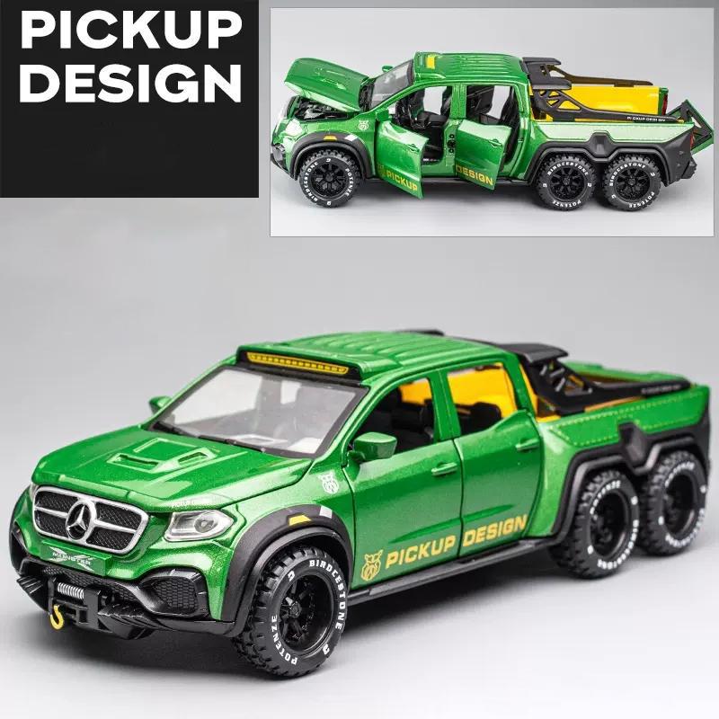 1/28 Benzs X-CLASS EXY 6X6 Pickup Simulation Alloy Car Modle Metal Toy Car Sound Light Pull Back Model Toys For Boys Light Toys