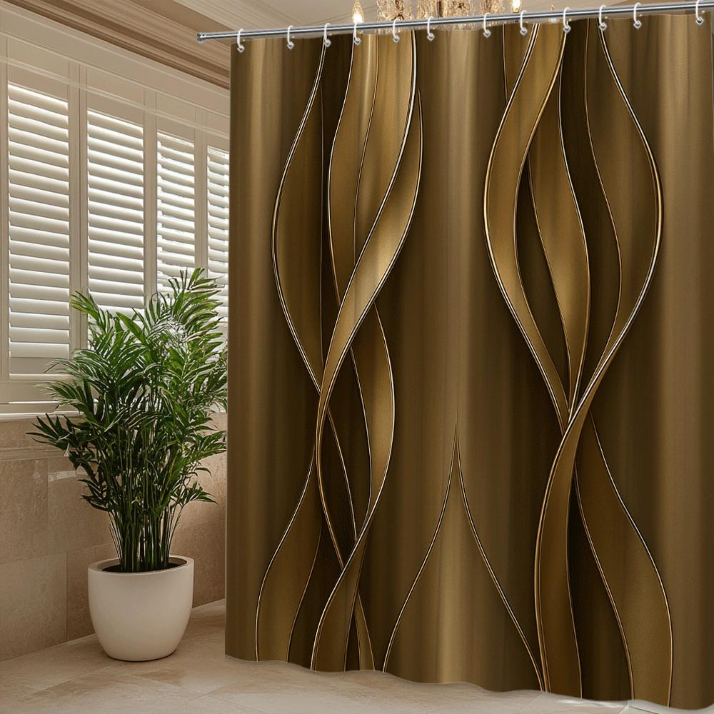 Zlatá Vlna Sprchový Závěs Abstraktní Vzor Moderní Design Luxusní Koupelnová Výzdoba Elegantní Metalická Textura Voděodolný Netoxický
