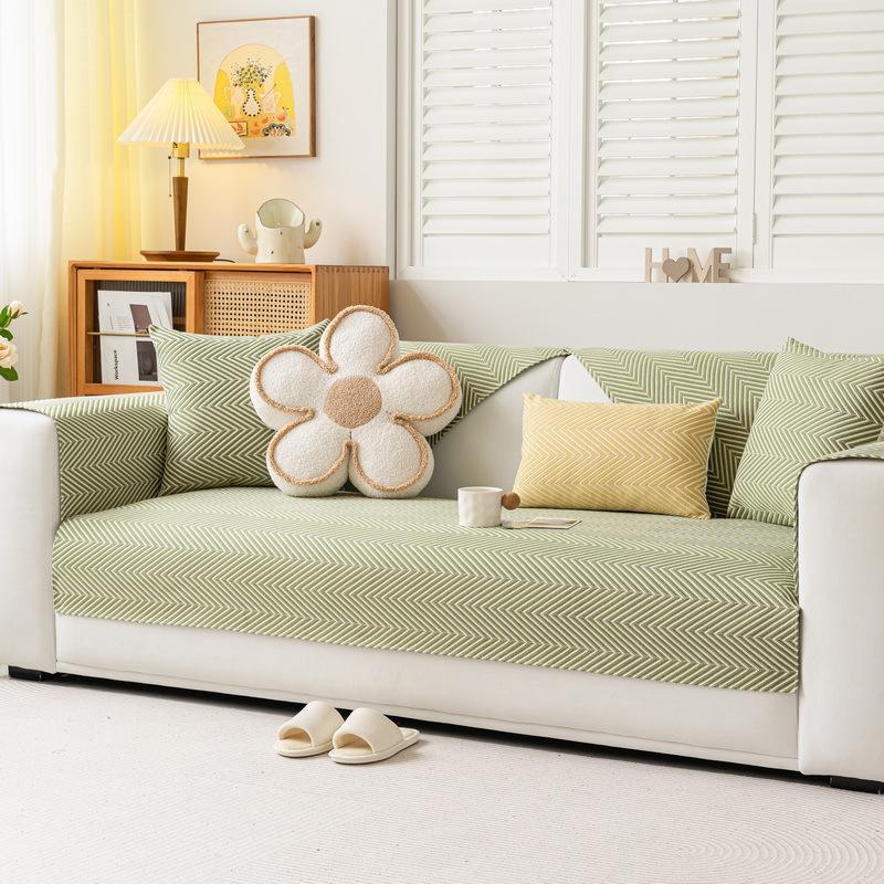 Herringbone Sofa Cushion, Non-Sticky Hair, Nordic Wind Green Sofa Cushion, Universal Chenille Sofa Cover For All Seasons