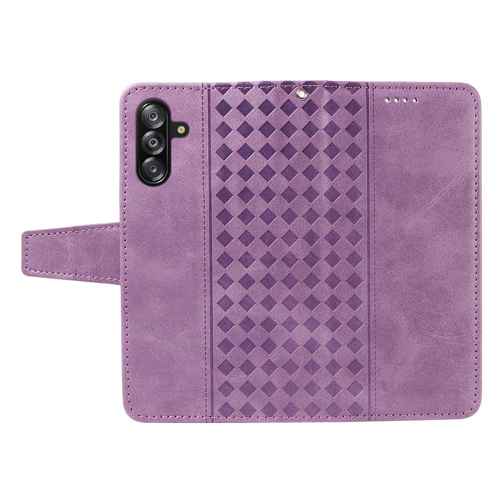 For Samsung Galaxy A17 5G/A17 4G/A26 5G/A16 5G/A16 4G Leather Case Wallet Stand Grids Imprinted Phone Cover with Strap
