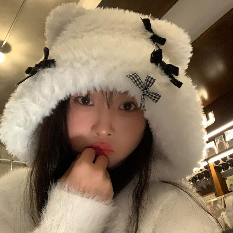 Original design cute bear hat autumn and winter female cute wool hat new plush headgear warm ear protection