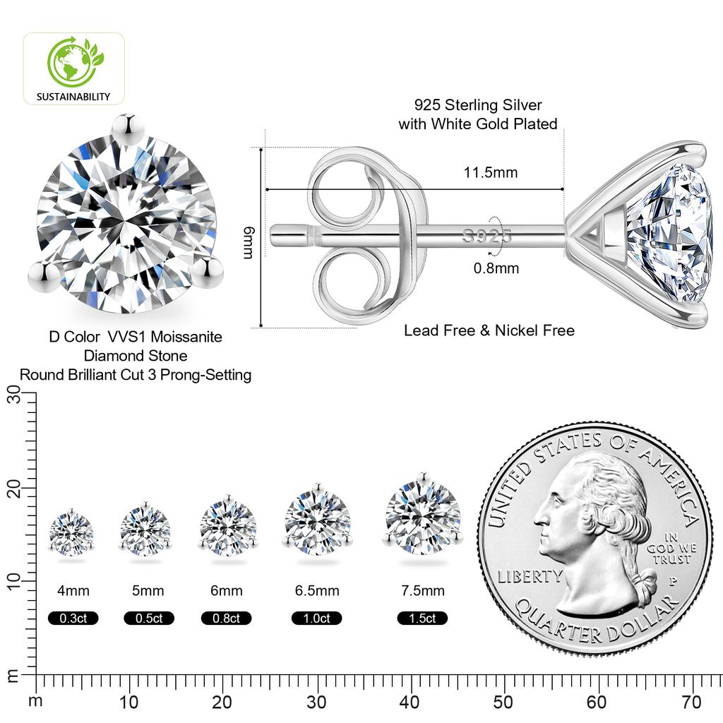 Luxury 3ct 2ct 1ct Diamond Stud 925 Sterling Silver Women Jewelry 14K Gold Plated VVS GRA Certificate Moissanite Earring Men