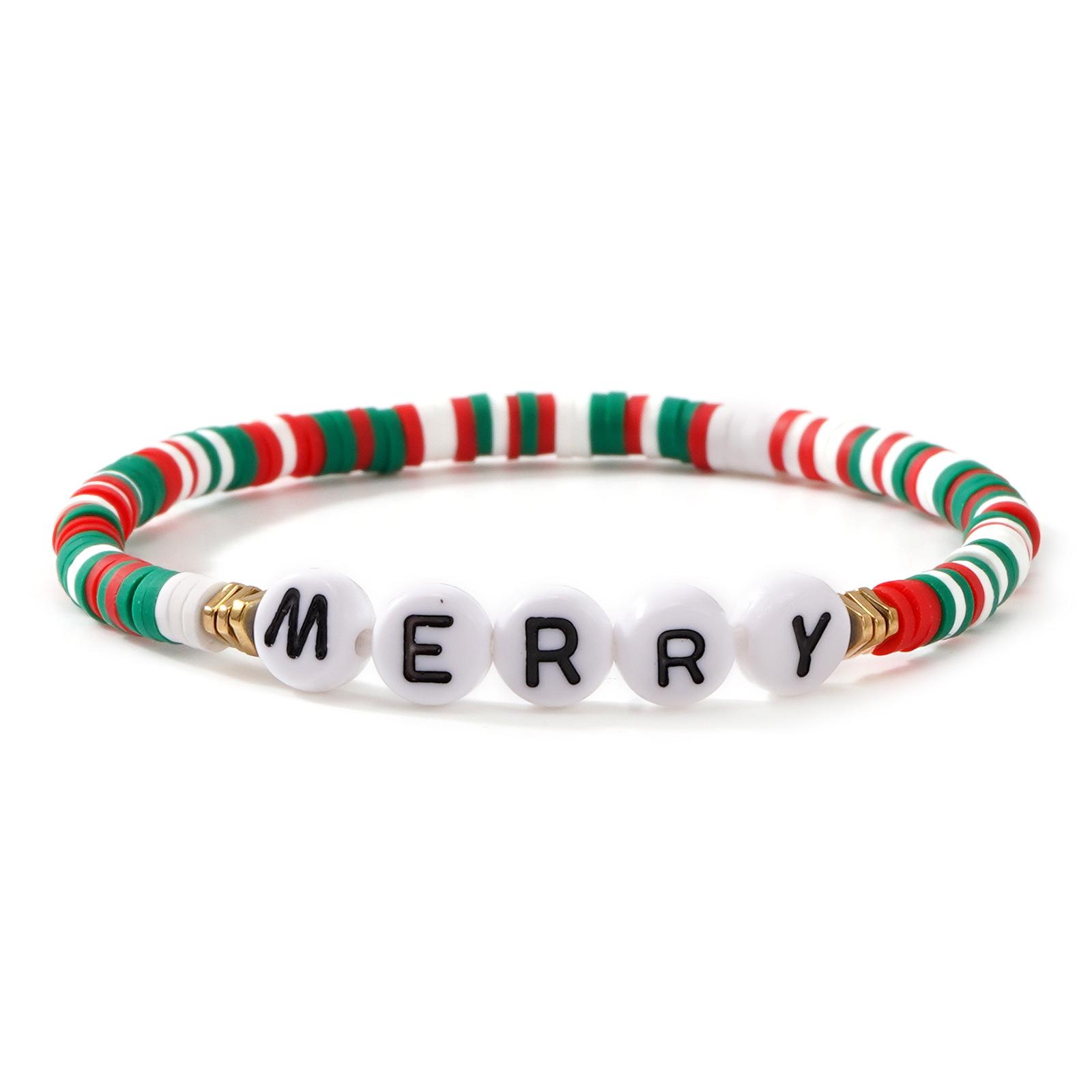

Versatile Christmas Bracelet: Red, Green, White Beads with MERRY Letter, Bell, and Heart Elements