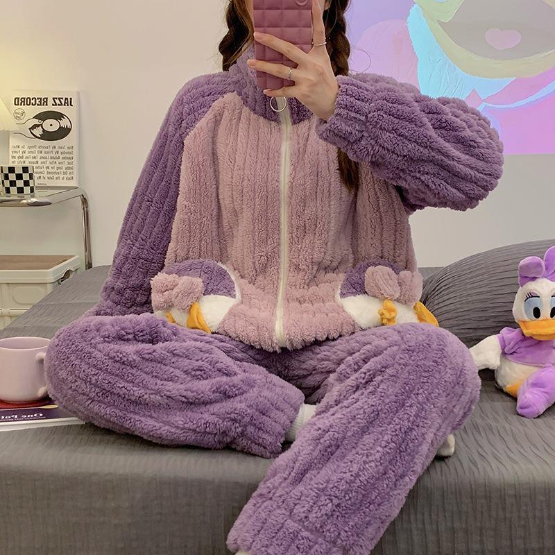 Nightgown Female Autumn and Winter Coral Velvet Thickened with Velvet Comfortable Loose Outside Wearing Long Pants Winter Warm Long Sleeve Long Suit