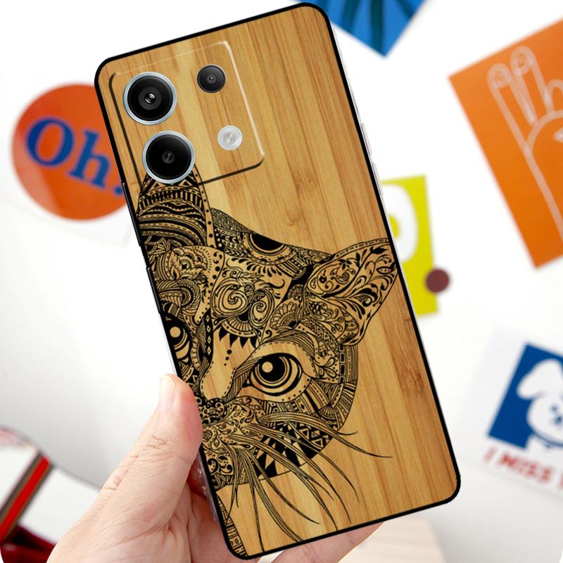 Natural Bamboo Wood Animal Print Funda For Xiaomi Redmi Note 14 13 10 11 12 Pro 10S 11S 12S Case For Redmi 15 13C 12C 10C 14C