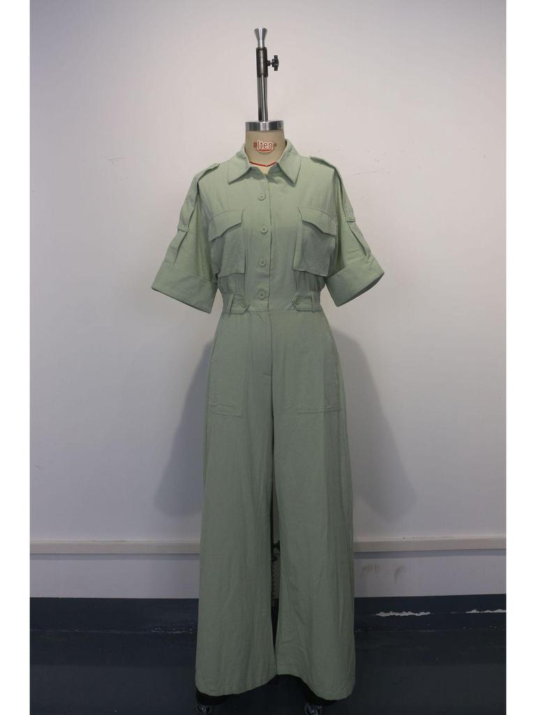 Women's Fashion Jumpsuit: New Loose-Fit, Waist-Slimming Wide-Leg Pants with Lapel Workwear Design.