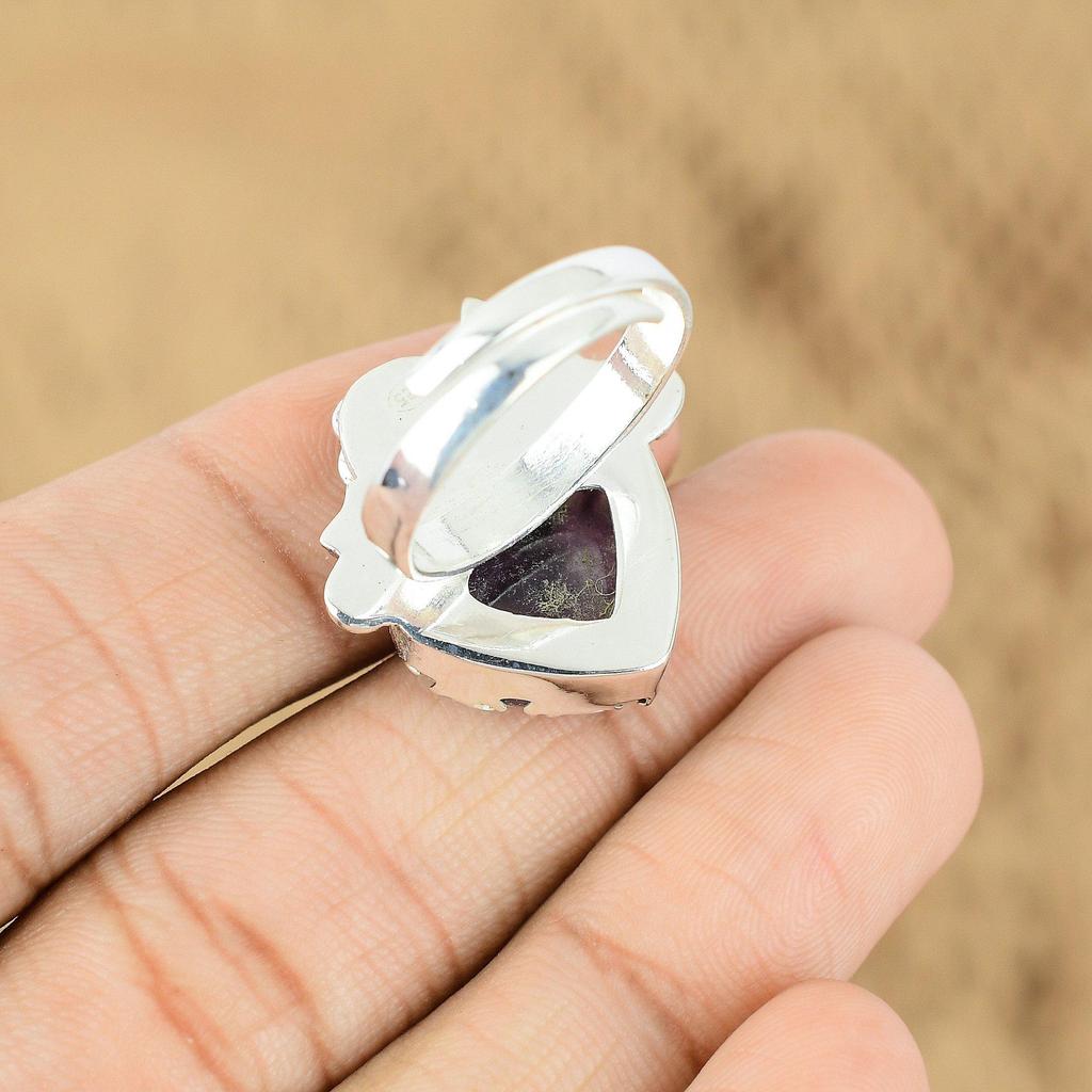 Trillion African Amethyst Gemstone Flower Anniversary Ring 925 Sterling Silver