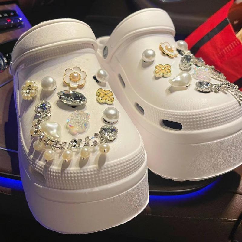 20PCS Shoe Charm for Crocs DIY Shiny rhinestone chain Shoe Decoration Buckle for Croc Charms Hole Shoes Accessories