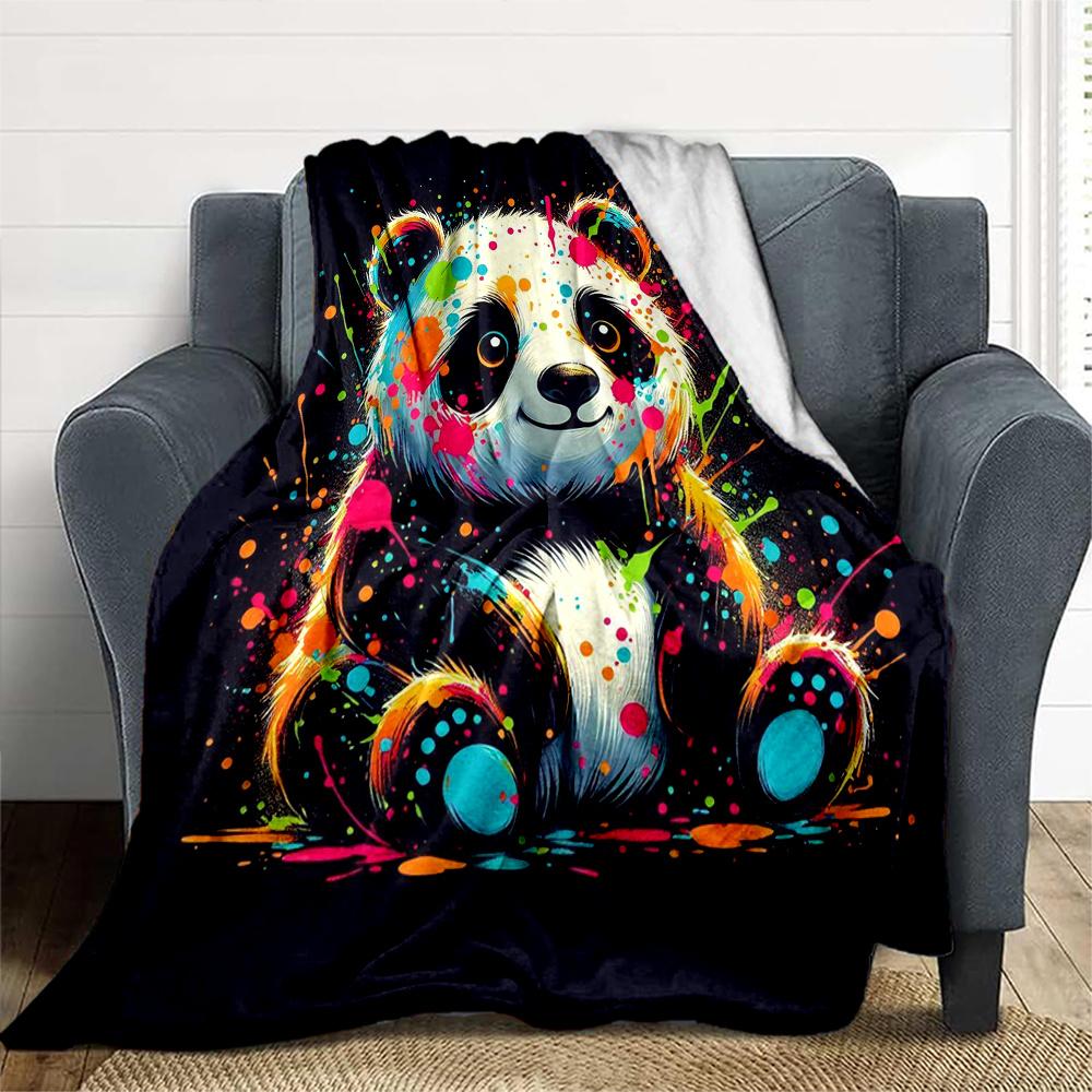 1pc Colorful Panda Flannel Blanket, Comfortable and Warm Blanket, for Camping Sofa Bed and Couch Office036