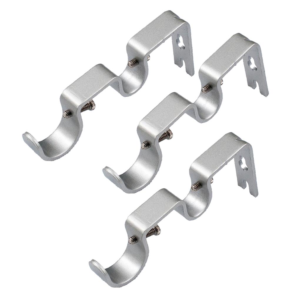 Set of Double Curtain Rod Brackets Adjustable Metal Holder Wall Mount for Window Treatment