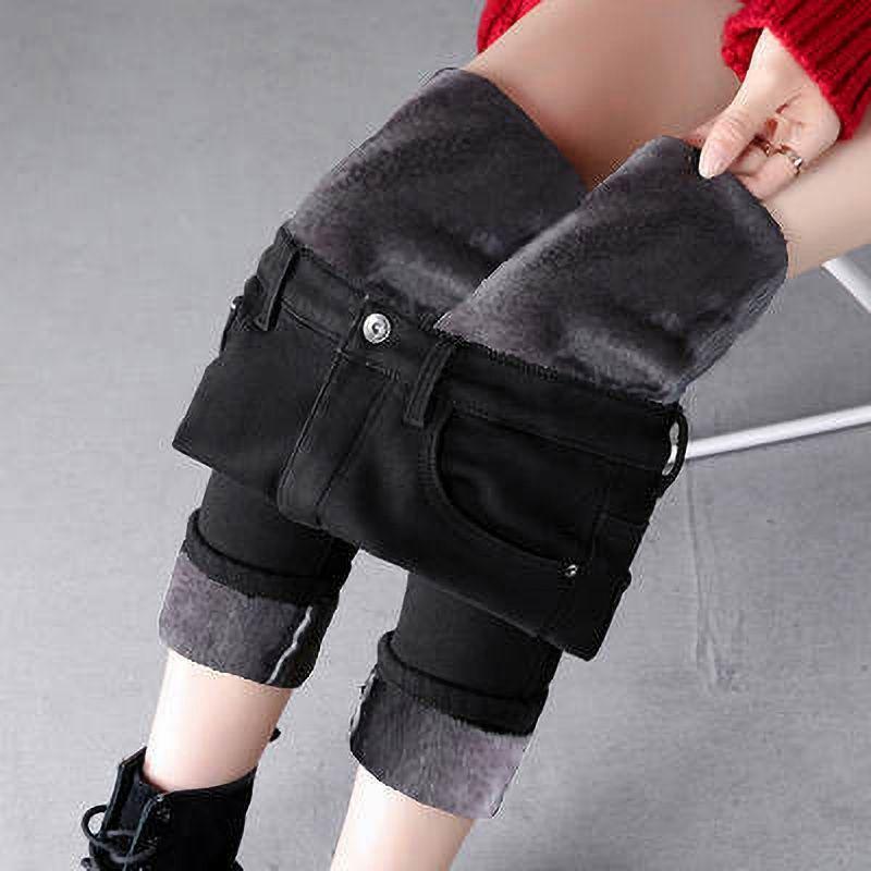 Women's High-Waist Fleece-Lined Skinny Jeans - Slimming Bodycon Pencil Pants for Autumn/Winter 2025