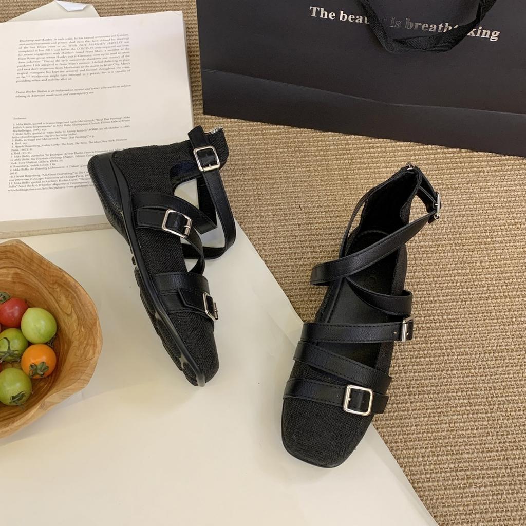 2025 new square head belt buckle shallow mouth soft sole college style versatile fashion women's single shoes