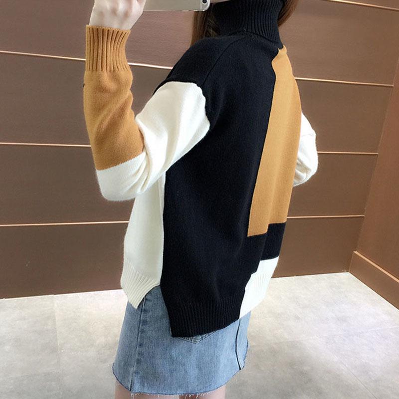 Dámský pletený pulovr Podzim Zima Teplý rolák Pletenina Barevný blok Pulovr Volný Ležérní Dojíždění