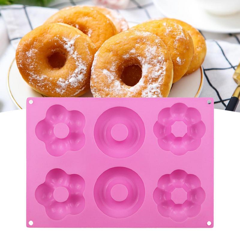 Heat Resistant Silicone Donut Mold 6 Holes Silicone Donut Mold Bagel Pan Resistant Doughnut Moulds Tray for Chocolate Donut Cake