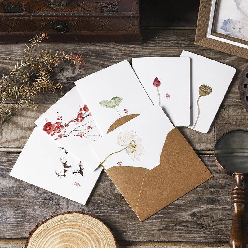 20p Chinese Ancient Style Greeting Card Birthday Gift Handwritten Greeting Card Envelope Ink Wash Postcard Holiday Greeting Card