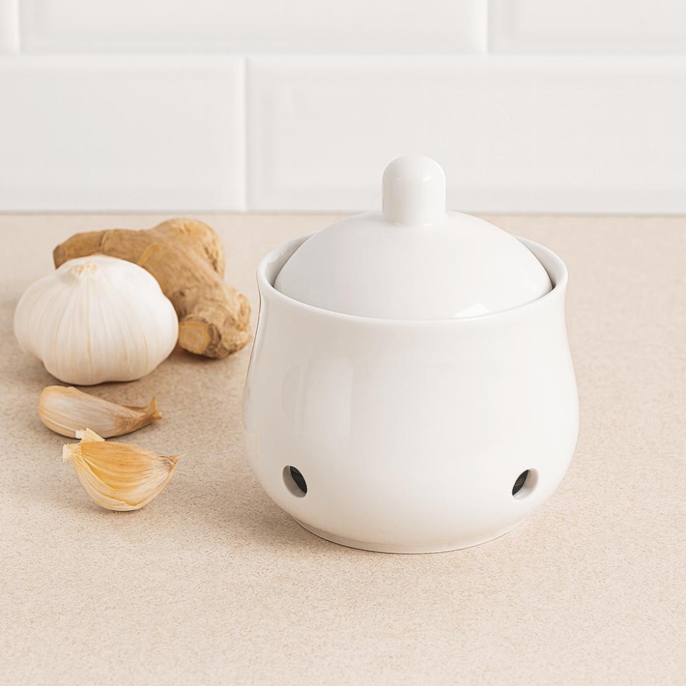 Ceramic Ventilated Garlic Keeper Professional Breathable Garlic Storage Jar Mini with Lid Garlic Storage Tank Dried Chilies