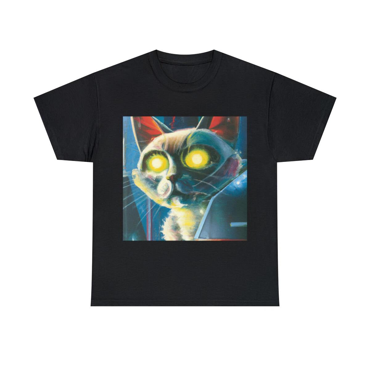 Cat T Shirt Abstract Cool Art Tee Futuristic Sleek Cyber Techno Robot Feline L