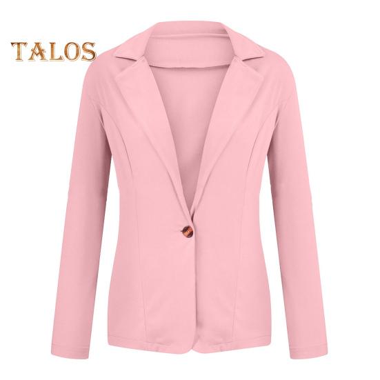 

Женский пиджак с лацканами, длинный рукав, приталенный пиджак с одной пуговицей, однотонный универсальный базовый пиджак, деловые топы, повседневная одежда XL розовый