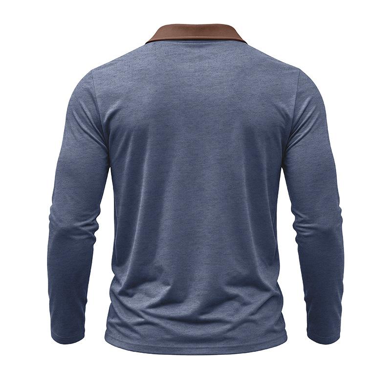 Mens Casual Long Sleeve Polo Shirts Contrast Lapel Button T Shirt with Chest Pocket Solid Color Daily Business Tops
