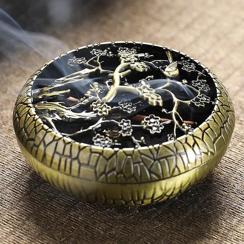 

3 Hours Antique Hollow Coil Incense Burner Sandalwood Copper Alloy Incense Coil Plate Zen Home Decor Metal Ashtray