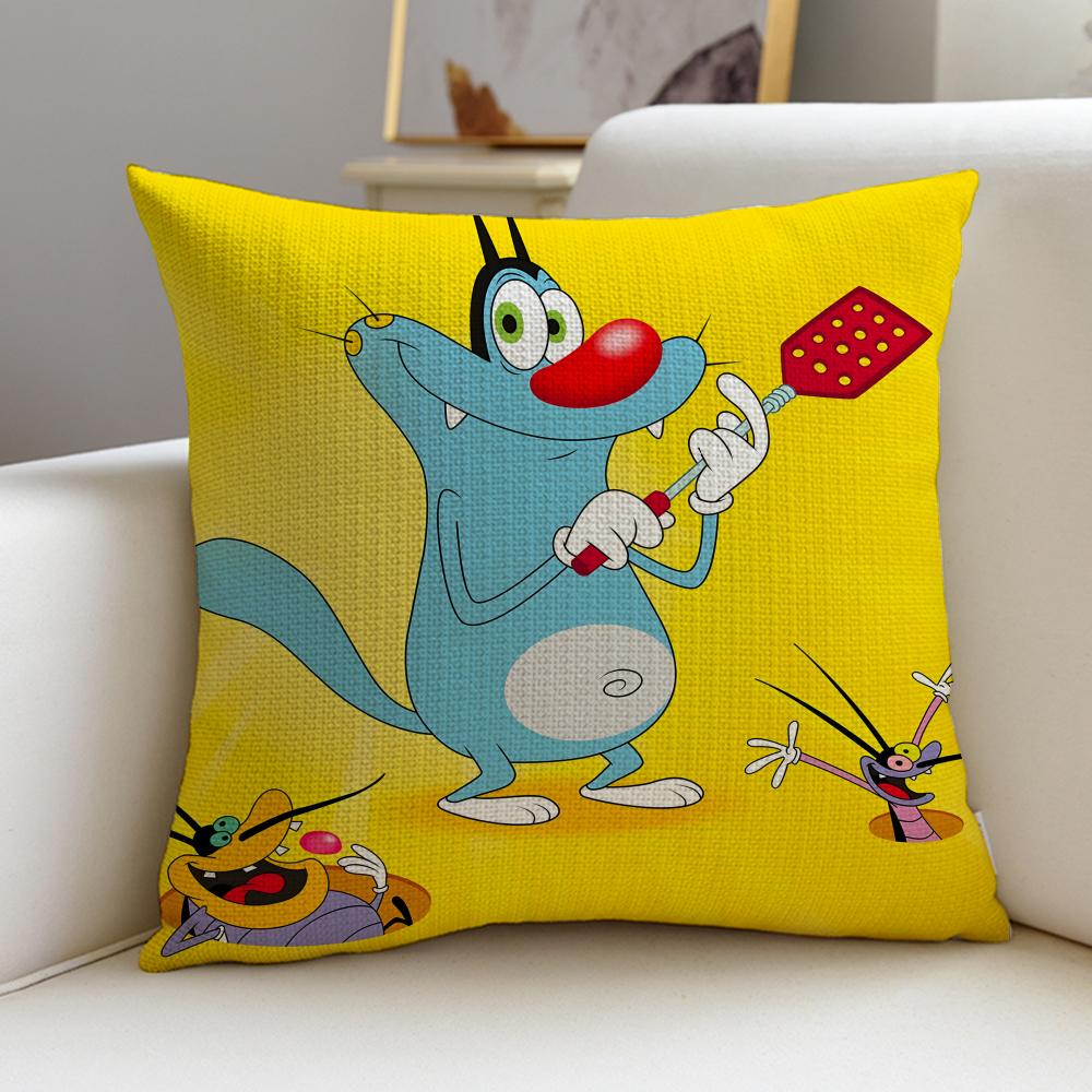 OOggy and the CockroachesS Cushion Cover Breathable and skinfriendly linen pillowcase square removable and washable cushion