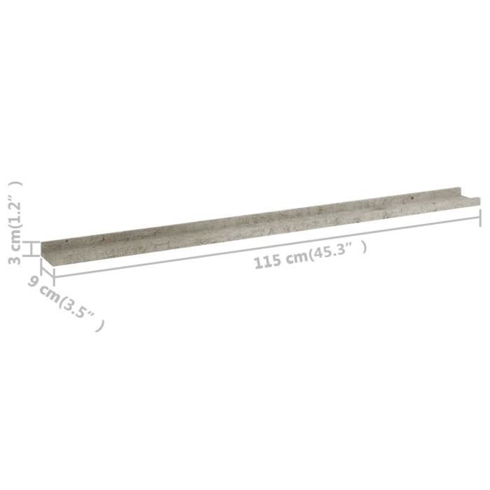 VidaXL Étagères murales 2 pcs Gris béton 115x9x3 cm