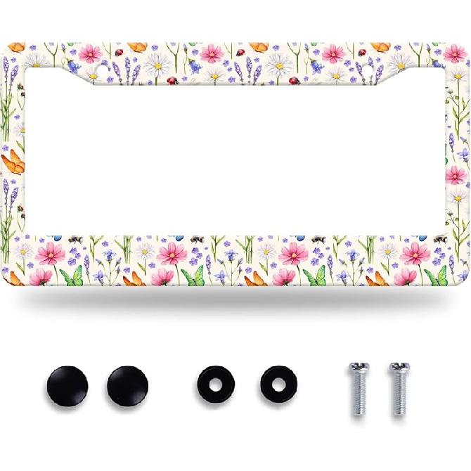 Waves License Plate Frame Ocean Wave Mounta License Plate Stainless Steel Parts Funny License Plate Decorative With Screws Size 12.3" X 6.3"