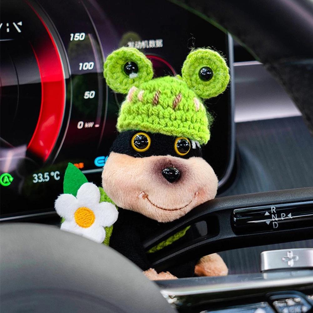 Car Dashboard Plush Bee Dog Ornaments Center Console Cute Doll Decoration Auto Accessories for Woman Girl Home Office Gifts