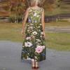 Women's Casual Floor-length Sundress Summer Beach Dress Round Neck Sleeveless Loose  Print Sundress