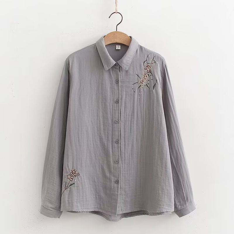 Cartoon Flower Loose Double-Layer Cotton Yarn Long Sleeves Artsy