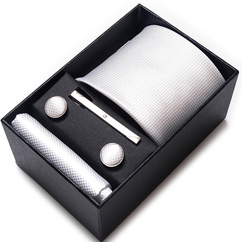Cravatta Uomo Sposo Matrimonio Compleanno Regalo Per Ragazzi alla Moda Formale Casual Cravatta Asciugamano da Taschino Set Scatola Regalo