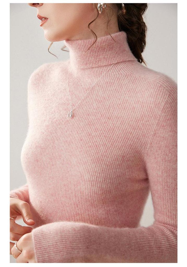 Elegant Women's High Neck Pure Cashmere Slimming Knitwear, Autumn & Winter Long Sleeve Base Layer
