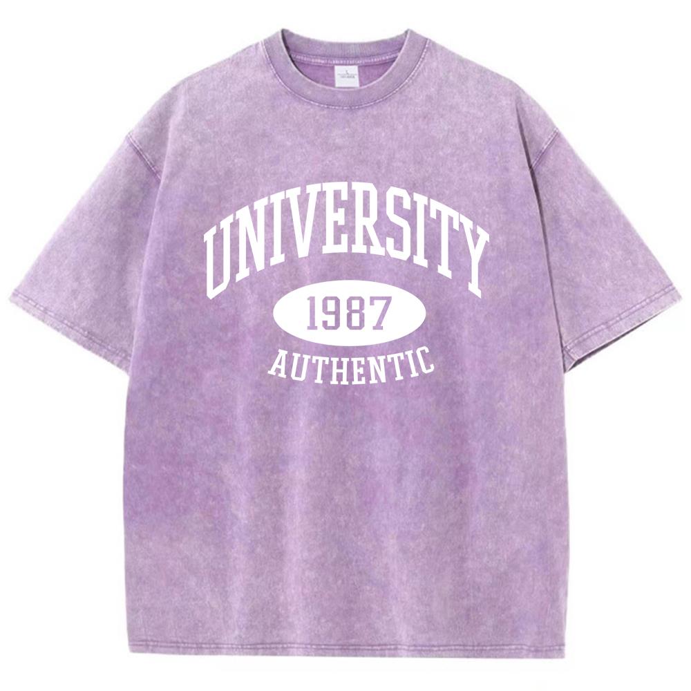 1987 University Authentic Printing men'S summer Vintage Washed  Cotton  Popular T-Shirt Fashion Cotton Short Sleeved