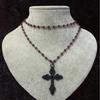 Charm Gothic Black Hollowed-out Cross Pendant Double Layer Black Beaded Necklace for Women Halloween Party Vampire Jewelry Gifts