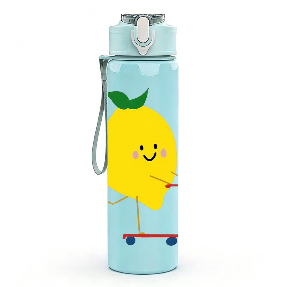 1PC Happy Lemon Fruit 750ml Color Plastic Sports Water Bottle Leakproof Flip Straw Lid Suitable for Sports Office Home Use