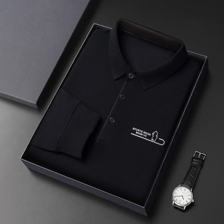 Langarm Poloshirt Herren Frühling und Herbst Lässig All-Match Kragen Papa Unterhemd T-Shirt