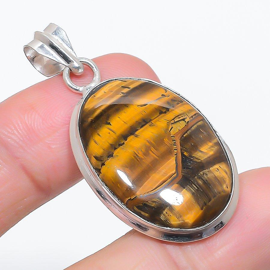 Natural Tiger Eye Gemstone 925 Sterling Silver Jewelry Pendant 1.85" n8d99