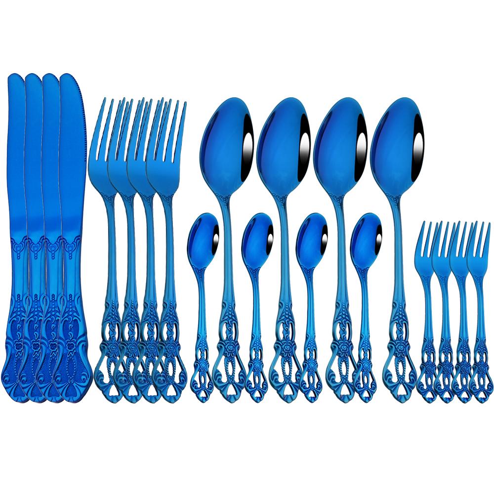 20Pcs Gold Dinnerware Set Food Grade Stainless Steel Cutlery Set Dinner Knife Fork Spoon Royal Silverware Mirror Flatware Set