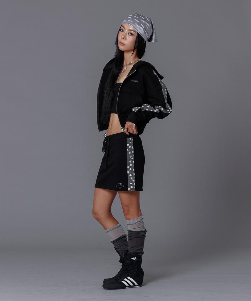 Slyisis Star Line Crop Hoodie Zip-Up (Black)