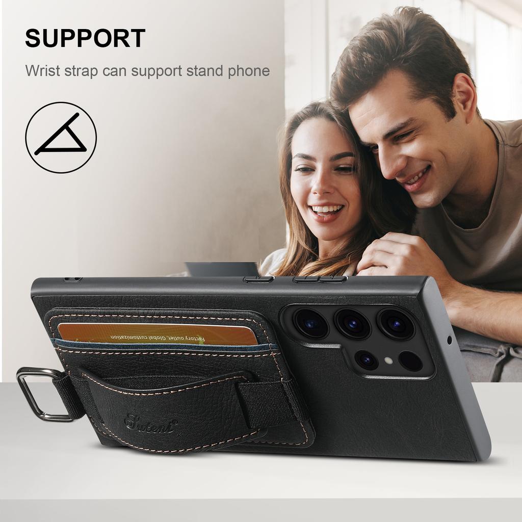 SUTENI H13 For Samsung Galaxy S24 Ultra Case Litchi Texture Phone Cover with Kickstand Card Holder