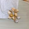 Elegant Natural Imitation Pearls Earrings For Women Vintage Golden Petals Flower Drop Earring Jewelry For Party Wedding