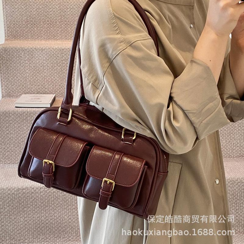 Boston Bag Women's 2025 New Maillard Shoulder Bag Autumn and Winter Premium Bowling Women's Handbag
