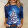3/4 Sleeve Shirts For Women Print Christmas Tees Blouses Casual Plus Size Basic Tops Pullover