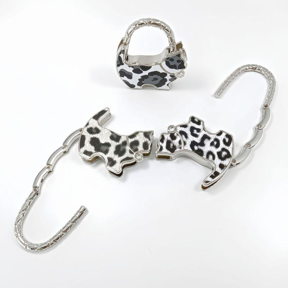 Fashion Leopard Print Cat Handbag Hook Portable Creative Table Hanger Durable Foldable Bag Hanger for Table